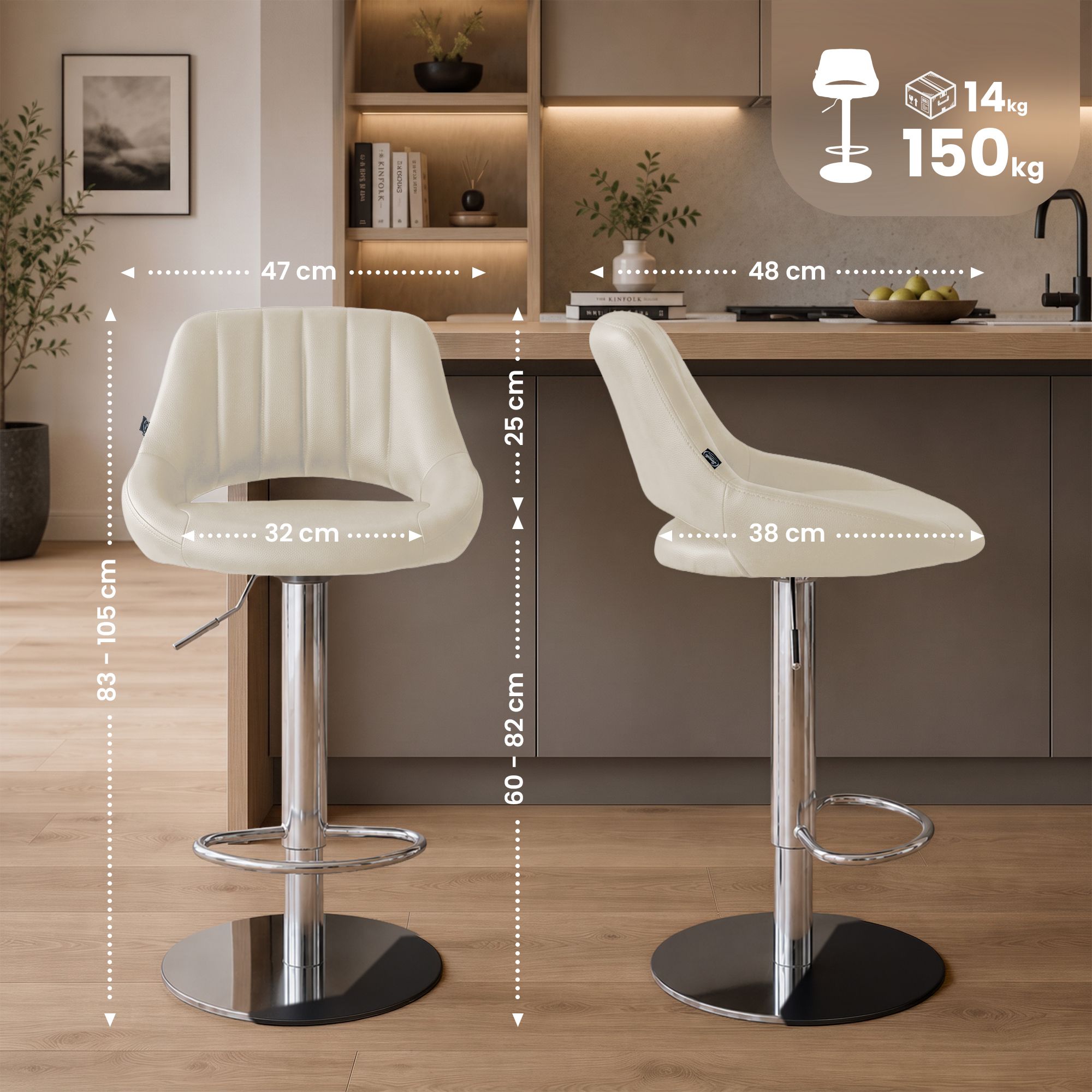 Barhocker Milet Chrom mit extra schwerem Standfuß