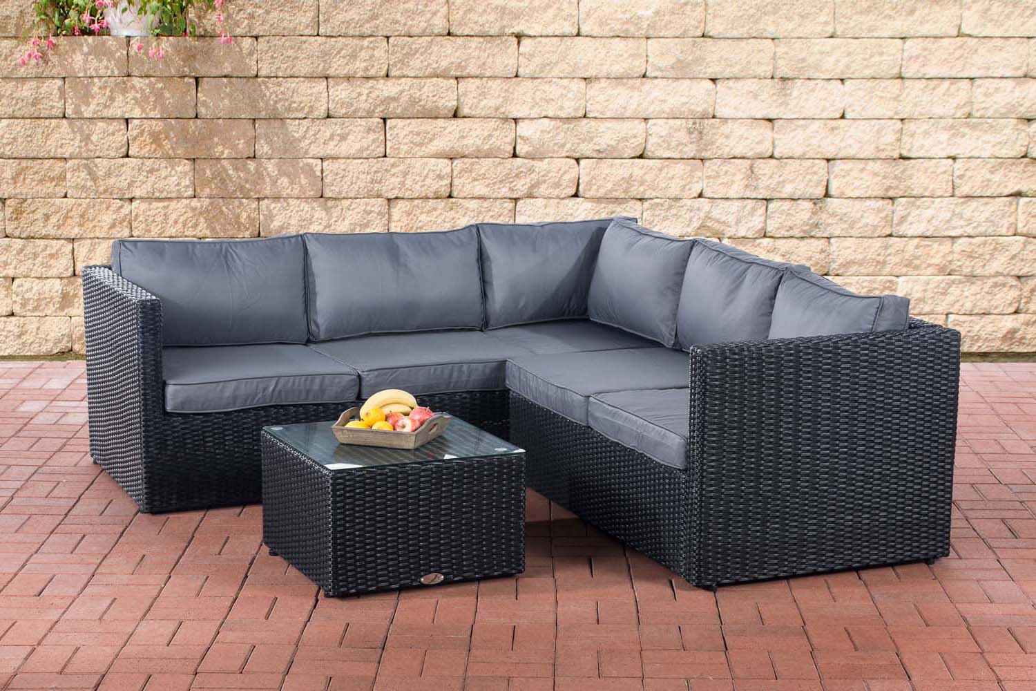 Polyrattan Ecksofa-Garnitur Genero 5mm schwarz eisengrau