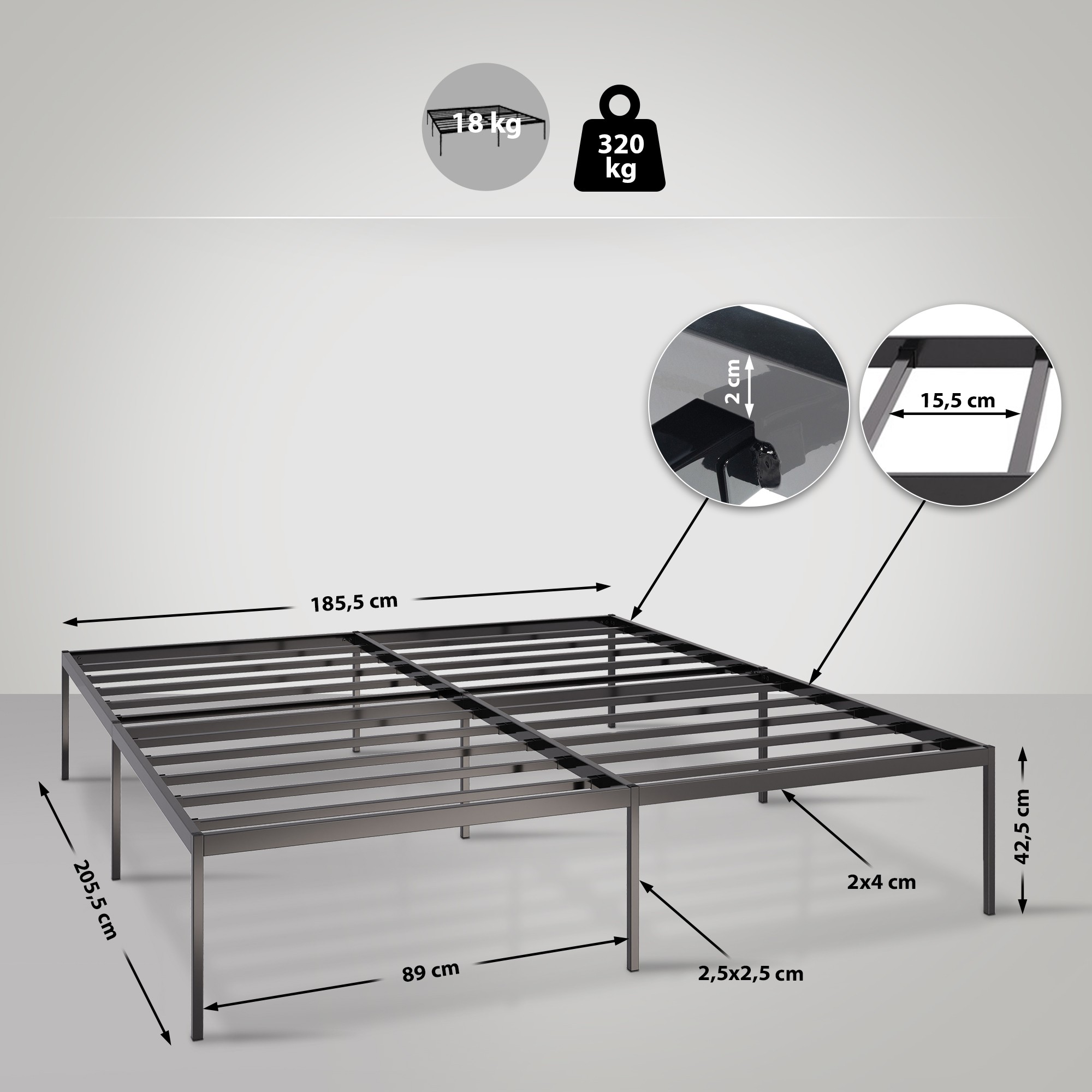 Metallbett Fargo schwarz 200x180x42 cm