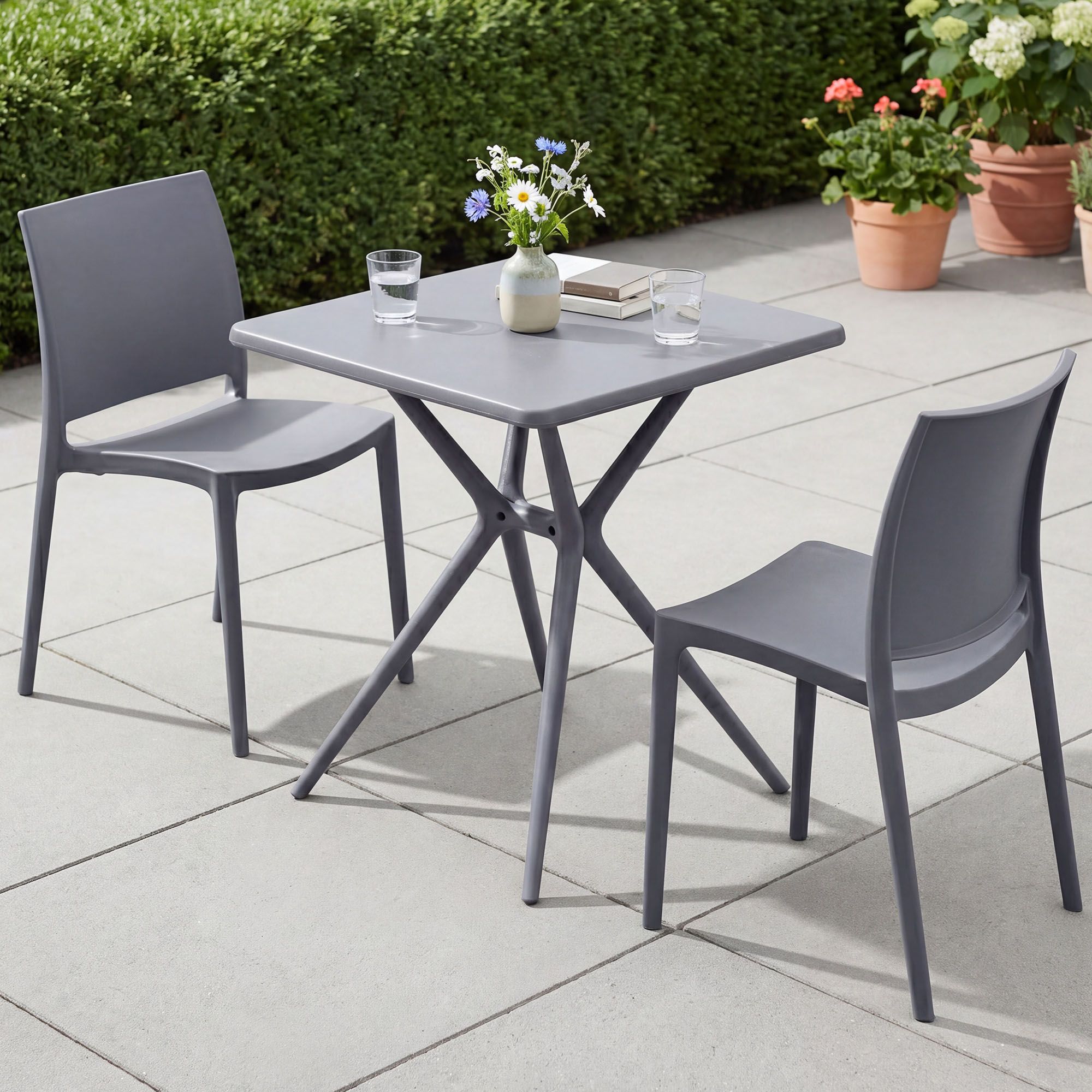Gartenmöbel-Set Amino mit 2 Stühlen dunkelgrau