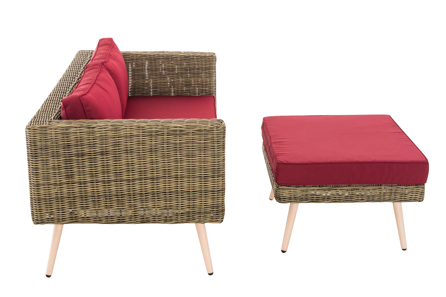Polyrattan 2er Sofa Molde mit Fußhocker 5mm Natura rubinrot 40 cm (Hellbraun)