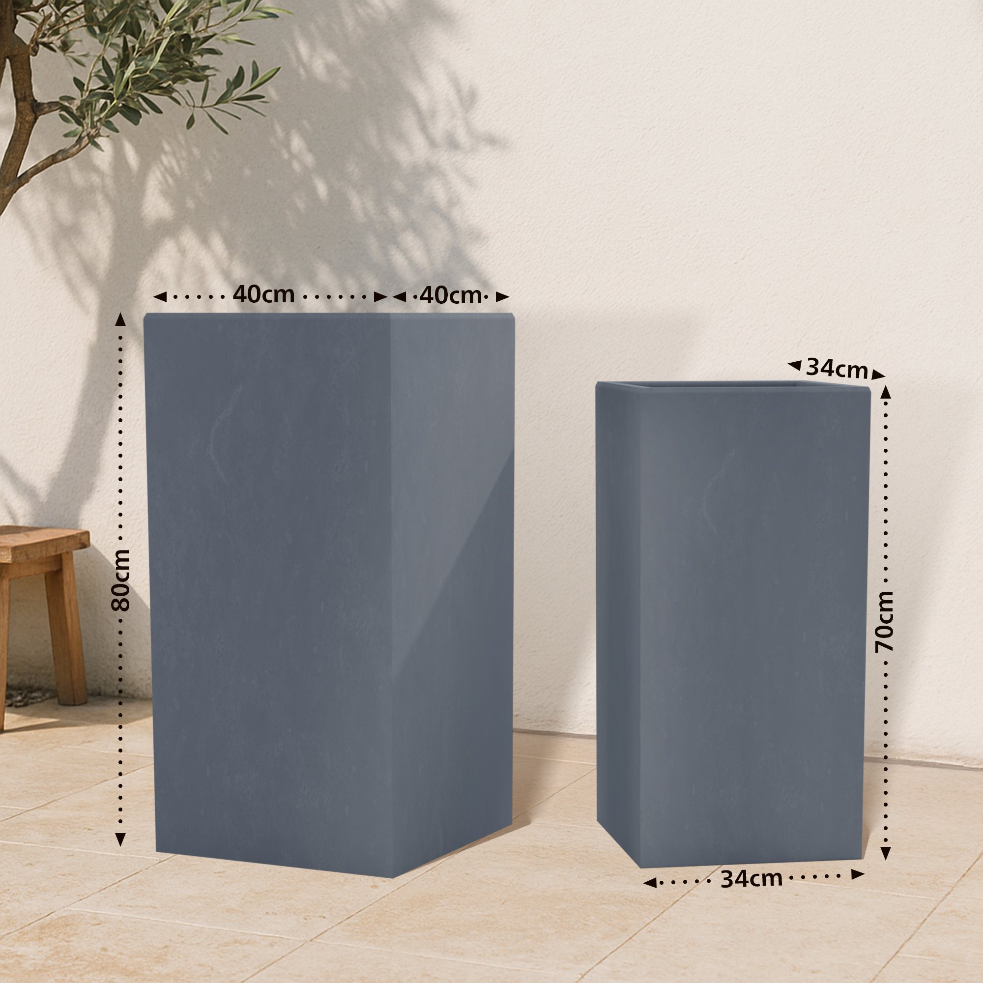 2er Set Pflanzkübel quadratisch 3 anthrazit