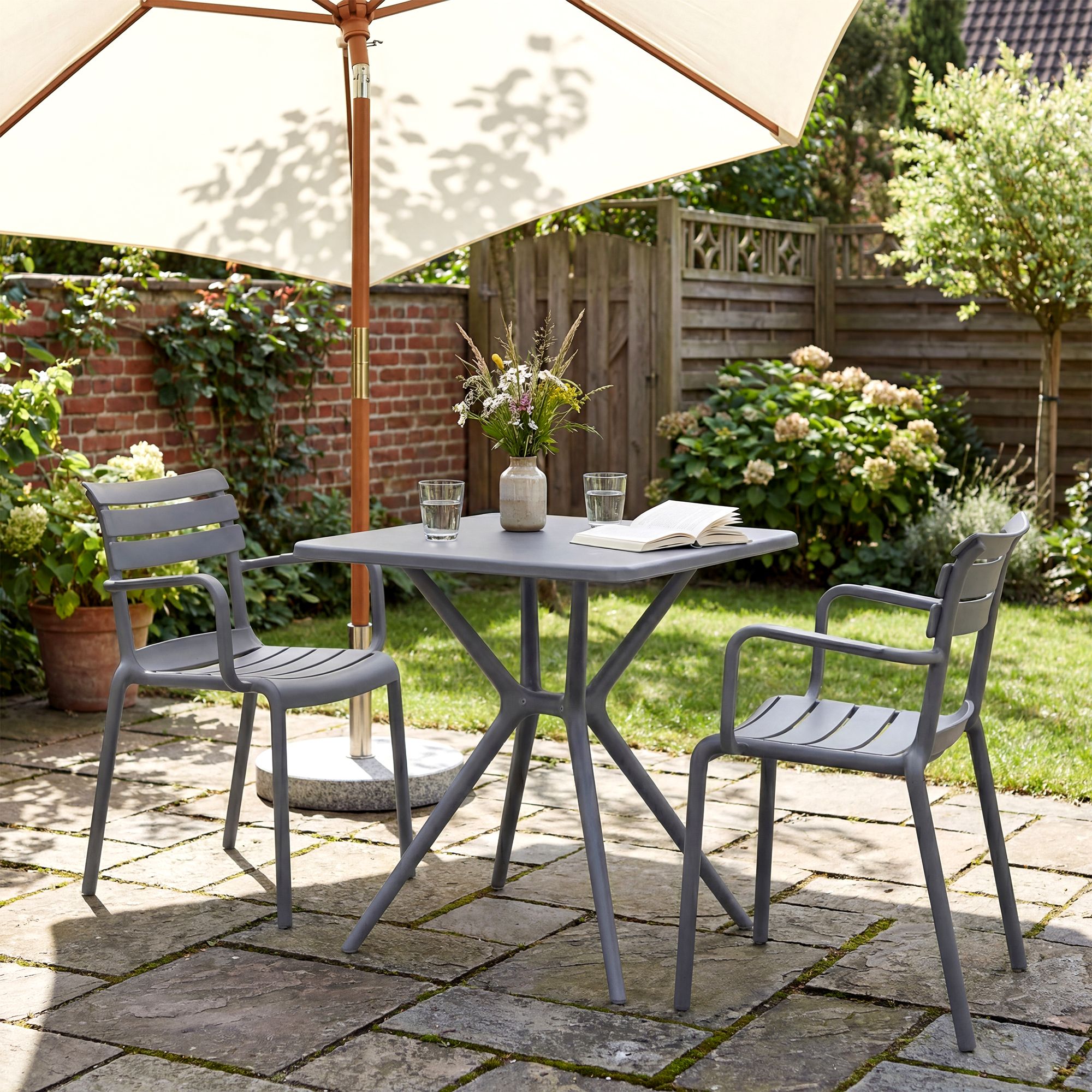 Gartenmöbel-Set Avena mit 2 Stühlen dunkelgrau