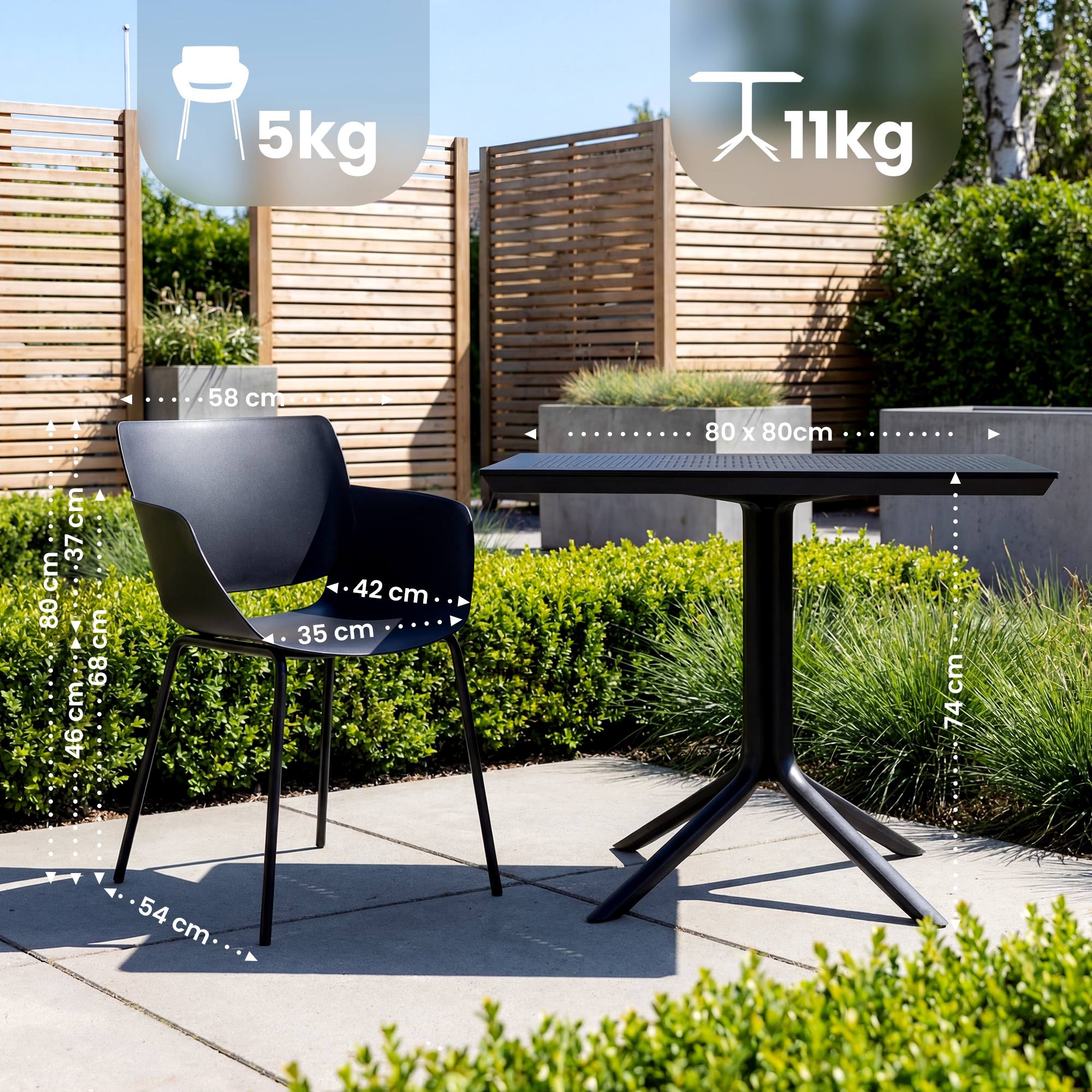 Gartenmöbel-Set Lirra mit 4 Stühlen schwarz