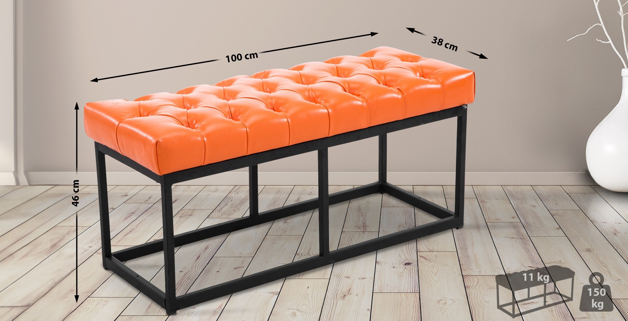 Sitzbank Amun Kunstleder Schwarz orange 100 cm