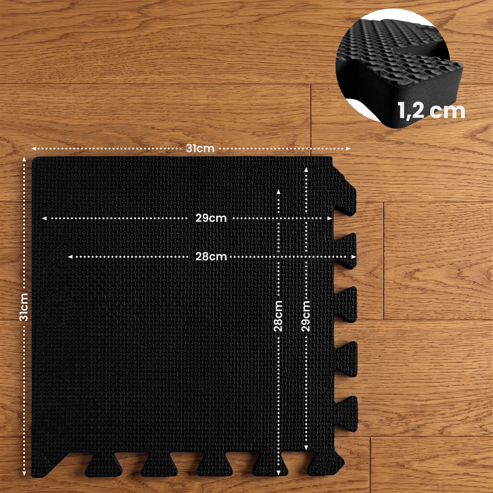 Bodenschutzmatte 31x31 cm Set schwarz 18er-Set