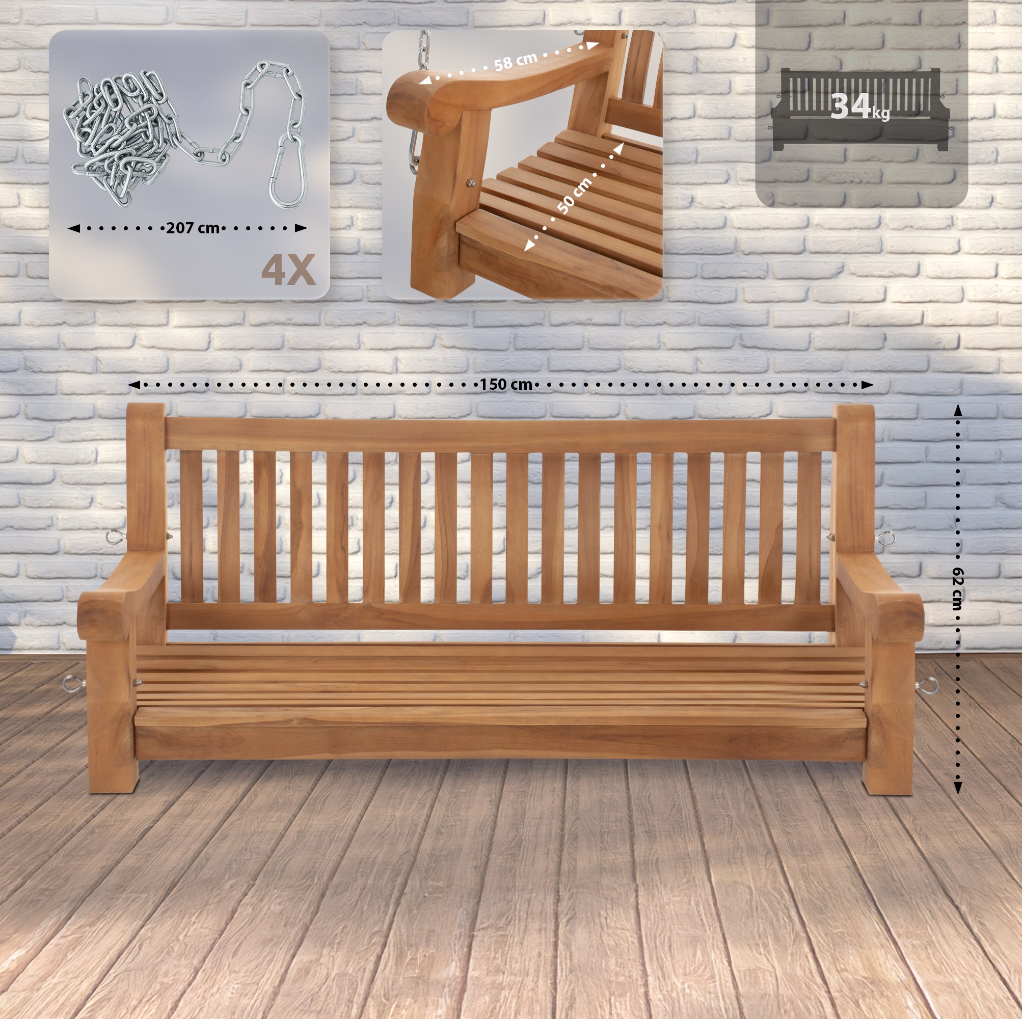 Schaukelbank Joyce teak 150 cm