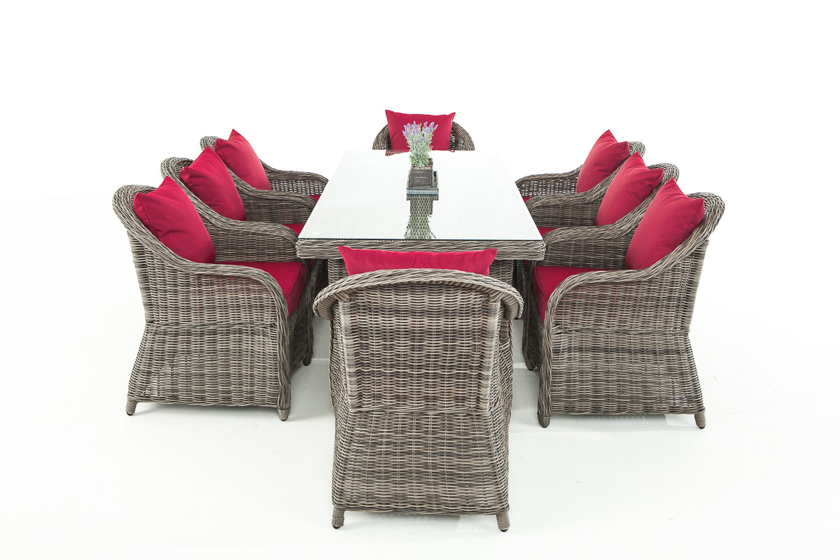Polyrattan Sitzgruppe Lavello XL 5mm grau-meliert rubinrot