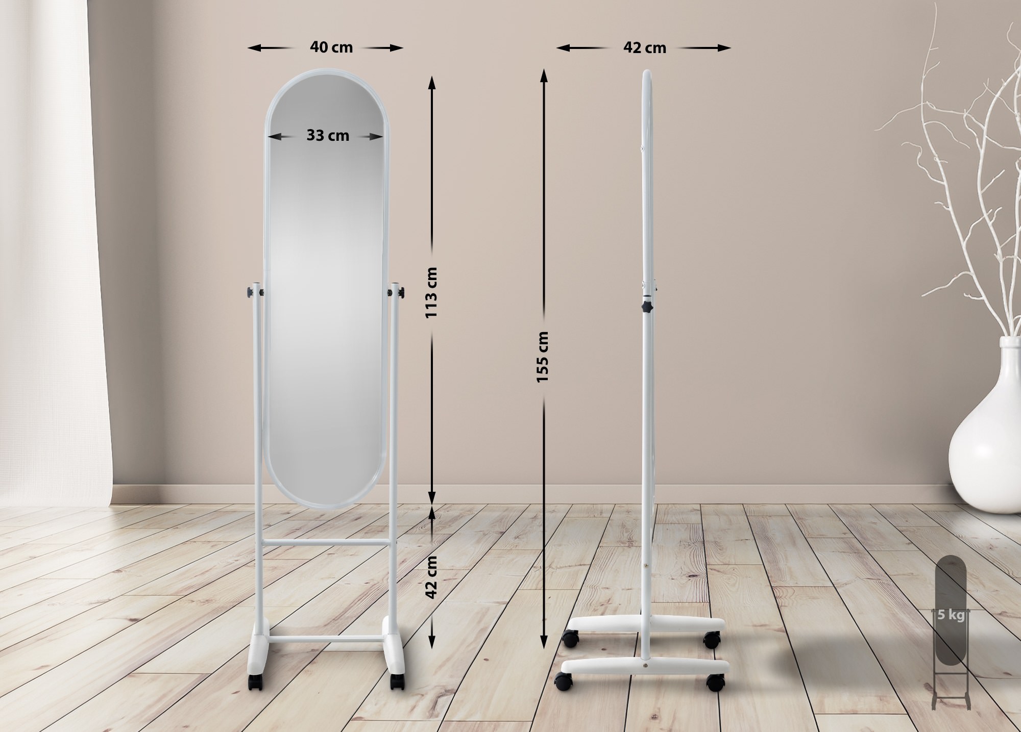 Standspiegel Nane Oval weiß
