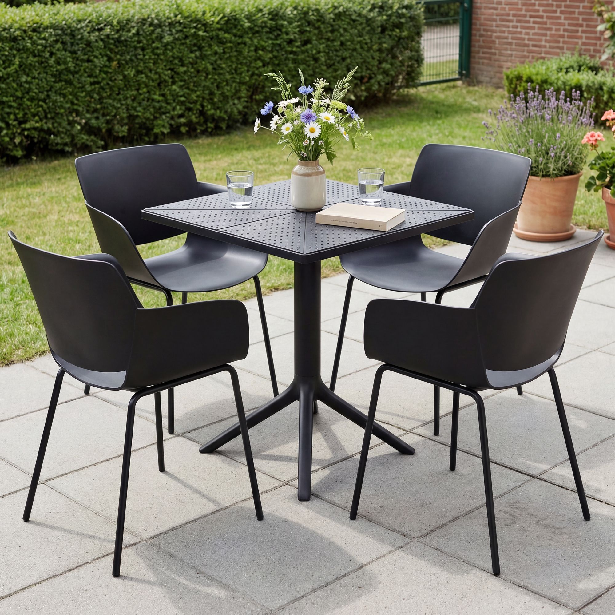 Gartenmöbel-Set Norva mit 4 Stühlen schwarz