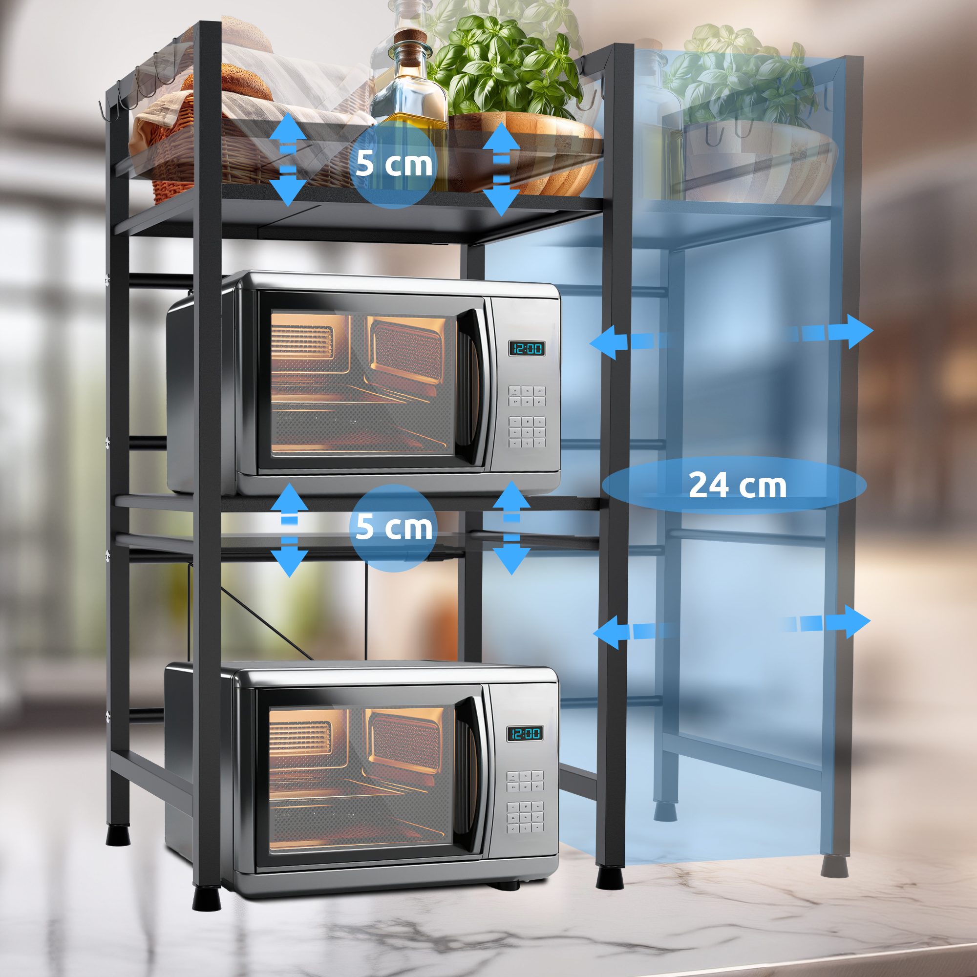 Mikrowellenregal Marana stufig schwarz 3-stufig