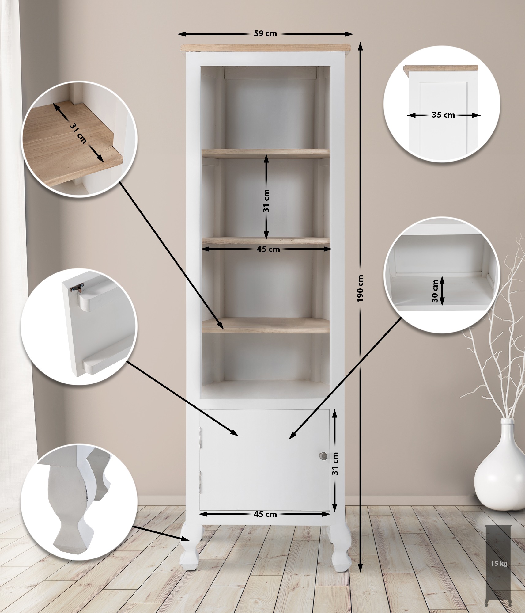 Bücherregal Dorma natura/weiß