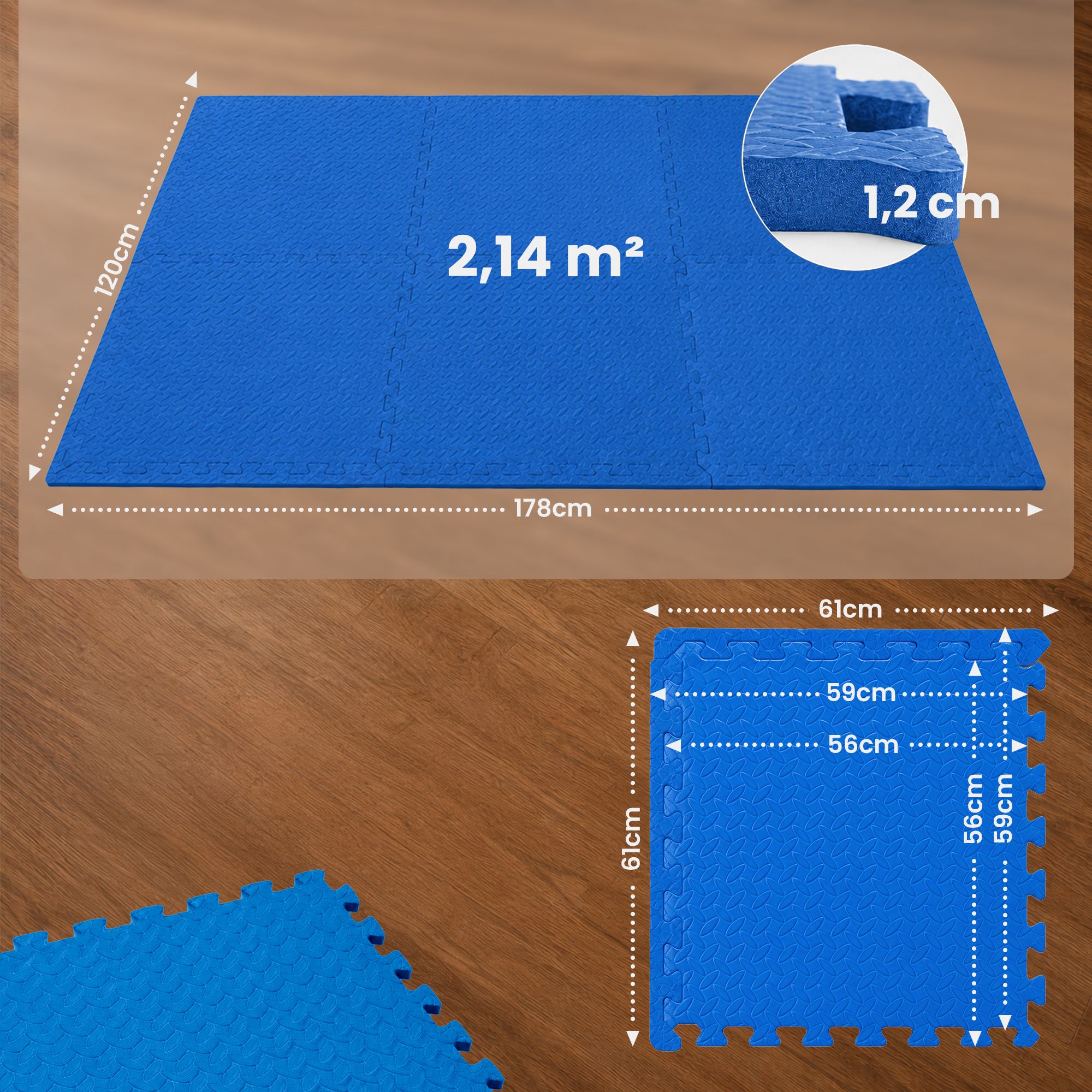 Bodenschutzmatte 61x61 cm 6er-Set blau