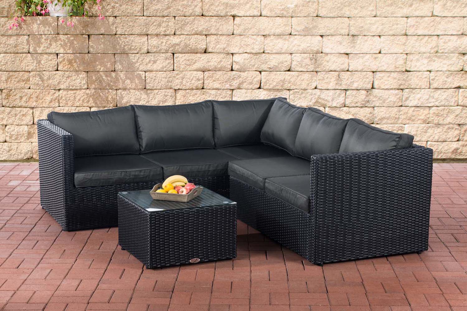 Polyrattan Ecksofa-Garnitur Genero 5mm schwarz anthrazit